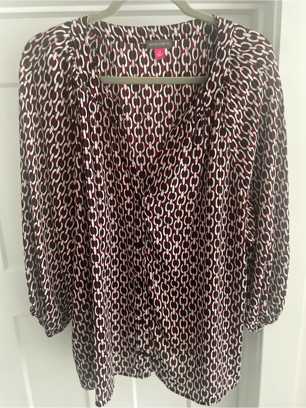Vince Camuto Burgundy Chain-Link Print Blouse